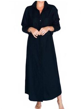 Hancock Button Down Alamo Maxi Dress Black Peruvian cotton medium NWT